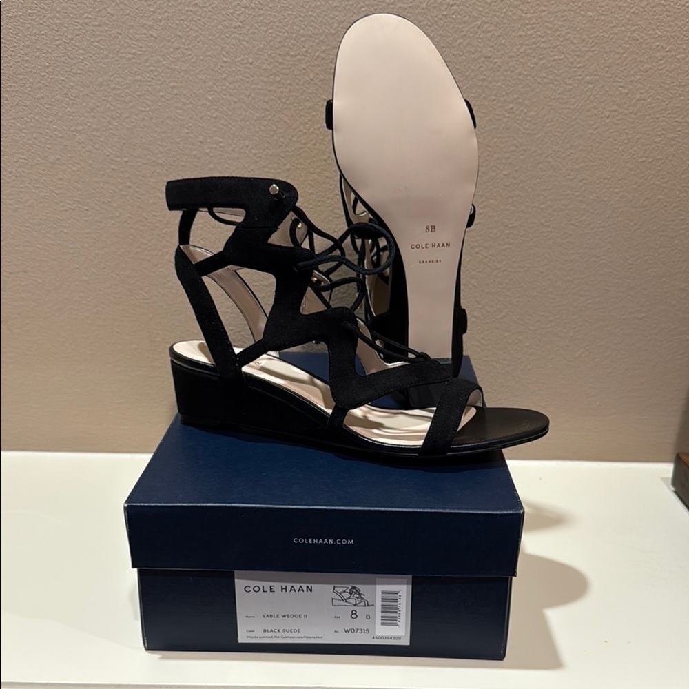 Cole Haan Women's Black Suede Gladiator Wedge Sandals